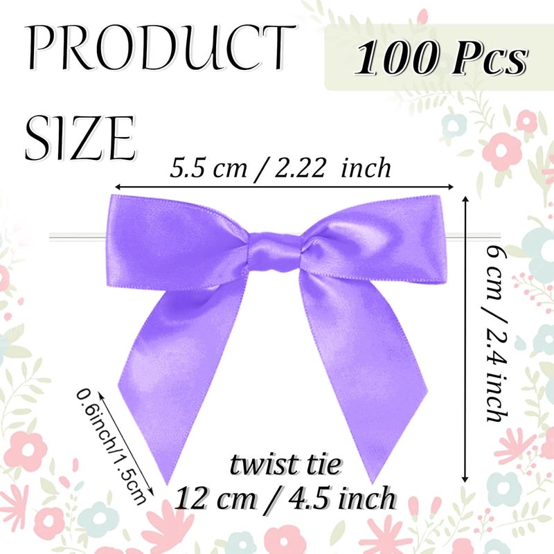 Adodotoe Purple Twist Tie Bows, 100 Pcs Satin Twist Tie Bows for Treat Bag Satin Ribbon Tie Bows for Tying Up Packages Present Bags Bakery Candy Bags Decorating Ribbon Bow Gift Wrap Bows - Image 2